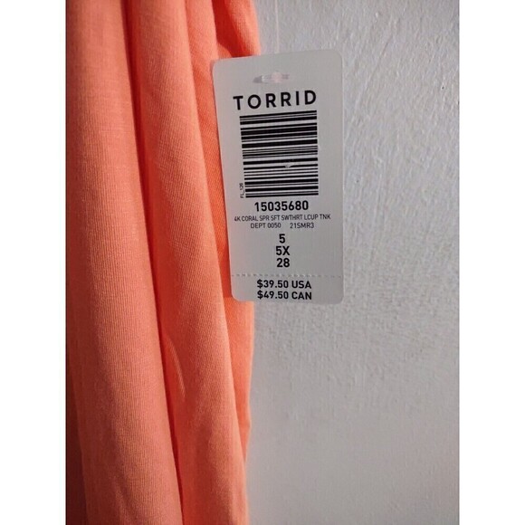 Torrid Super Soft Knit Tank Sz 28 Coral Ruffle Straps Cross Lacing At V Inset 5 - Picture 5 of 6